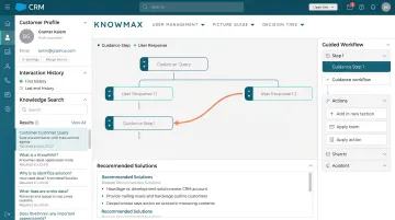 Knowmax agent desktop interface showing decision trees knowledge search and guided workflows