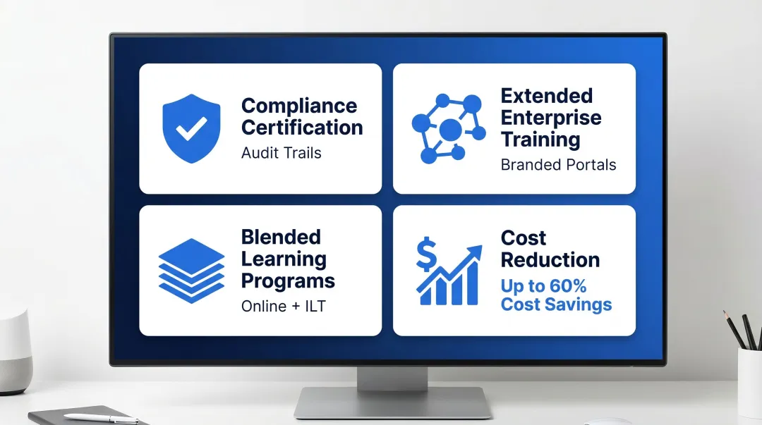 4 key LMS use cases comparison infographic compliance blended learning cost reduction