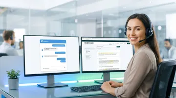 Contact centre agent using integrated chatbot and knowledge base system on dual monitors