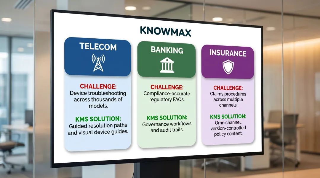 Telecom banking and insurance KMS use cases comparison table by industry challenge
