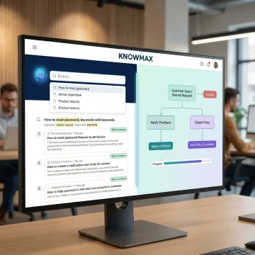 Enterprise knowledge management platform showing unified knowledge base and AI search interface