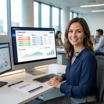 Customer service agent at a utility company using an AI-powered support portal on a desktop screen