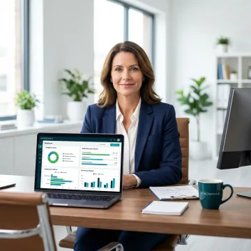 Healthcare reporting dashboard showing analytics and compliance metrics on a laptop screen