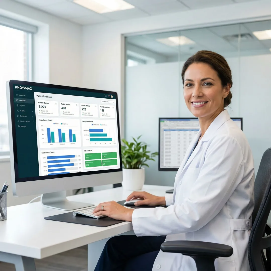 Custom healthcare dashboard displaying patient data and reporting metrics on a computer screen