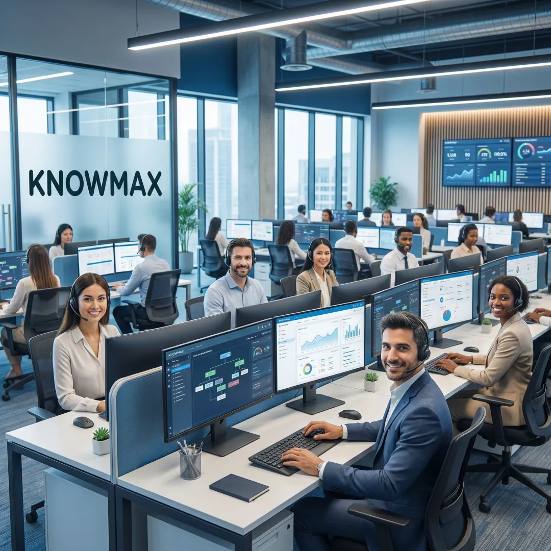 Enterprise contact center team using agentic AI workflow automation software on multiple screens