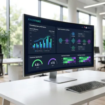 AI-powered knowledge management dashboard showing agent performance metrics and resolution workflows