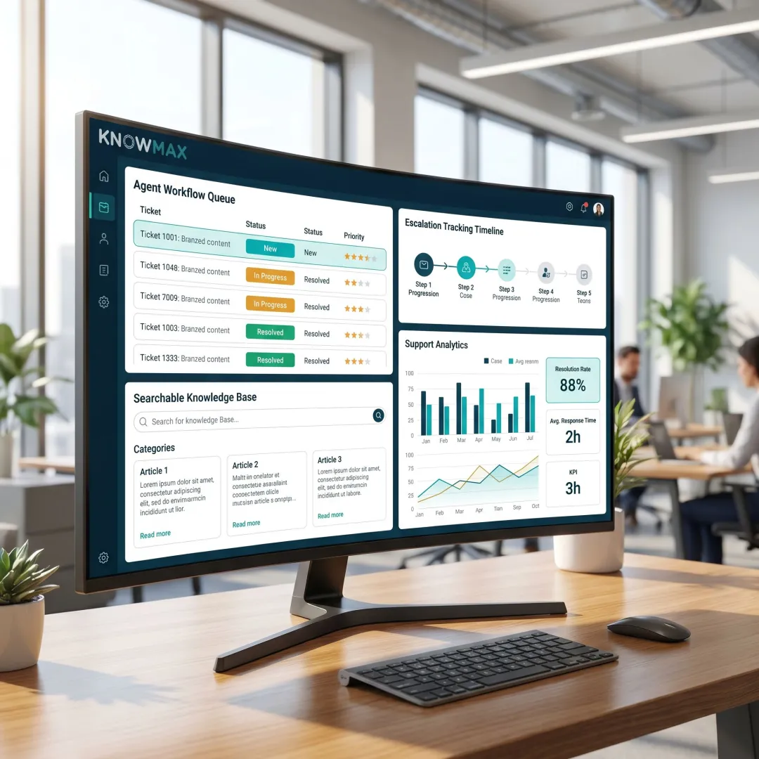 Complaint management software dashboard with knowledge base