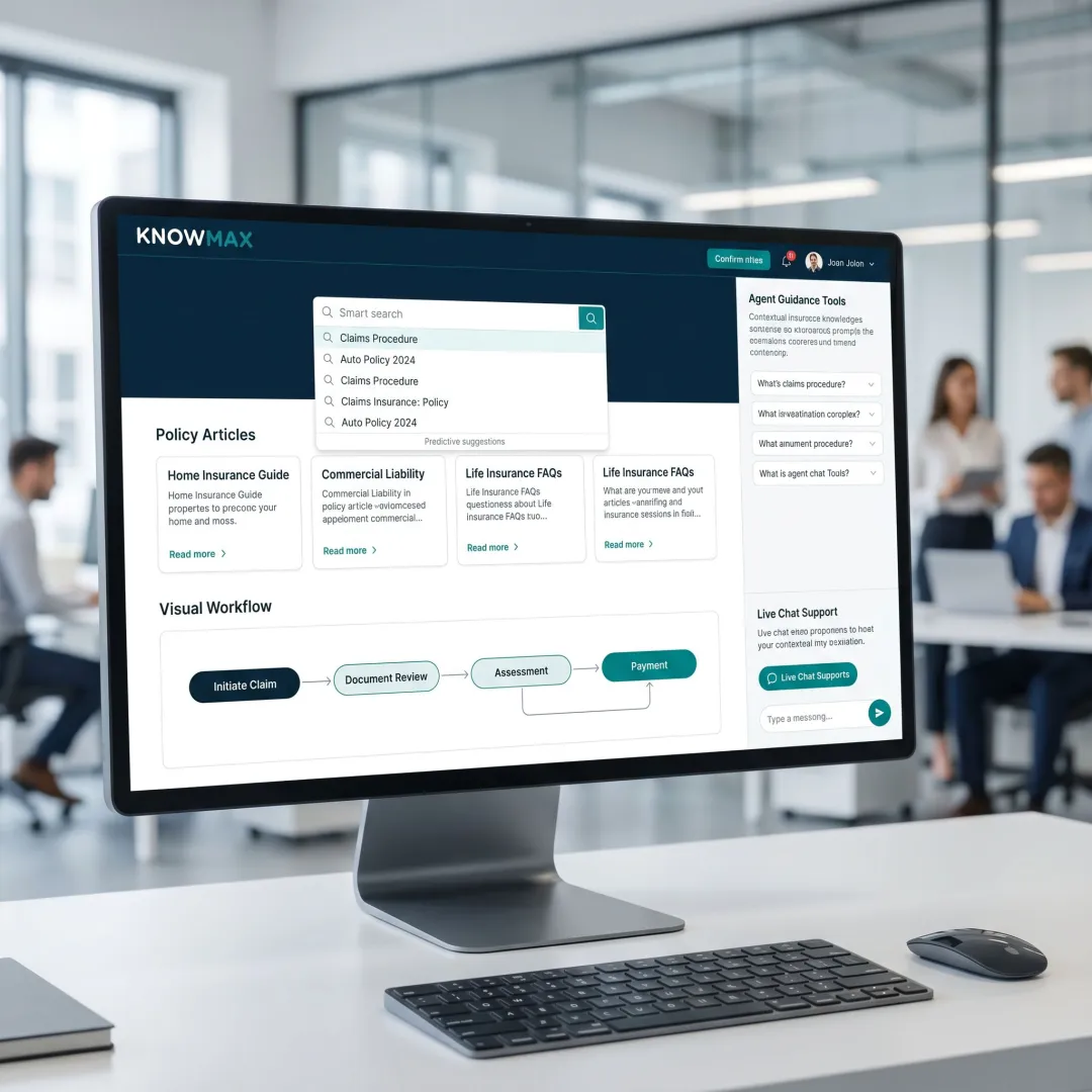 Insurance knowledge management dashboard with guided workflows