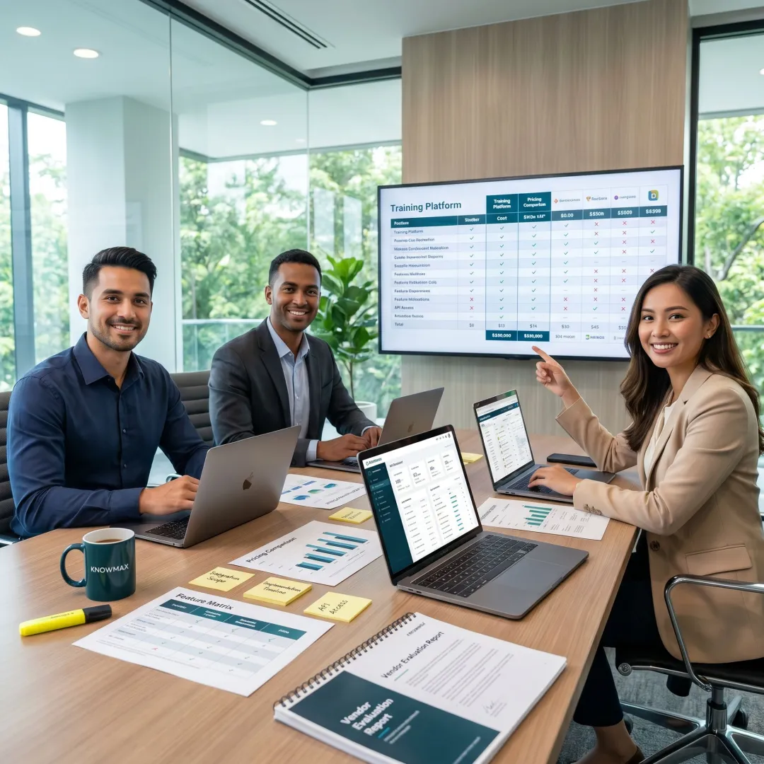 Team reviewing LMS pricing options