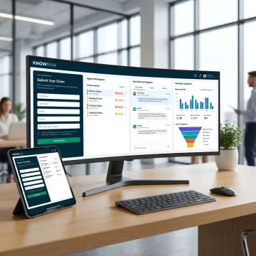 Claims management software dashboard with self-service portal