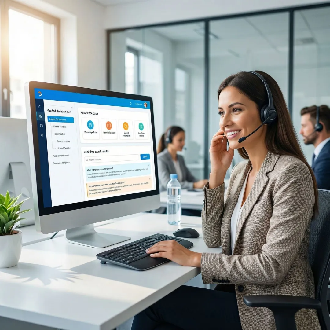 AI customer assistance agent dashboard showing guided resolution workflows in a contact center