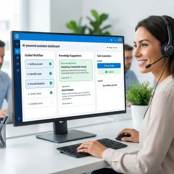 AI assistant interface helping a contact center agent resolve a customer query in real time