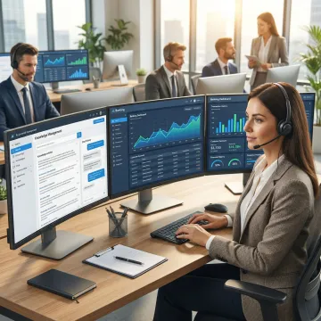 Retail banking agent using omnichannel knowledge management software on a desktop