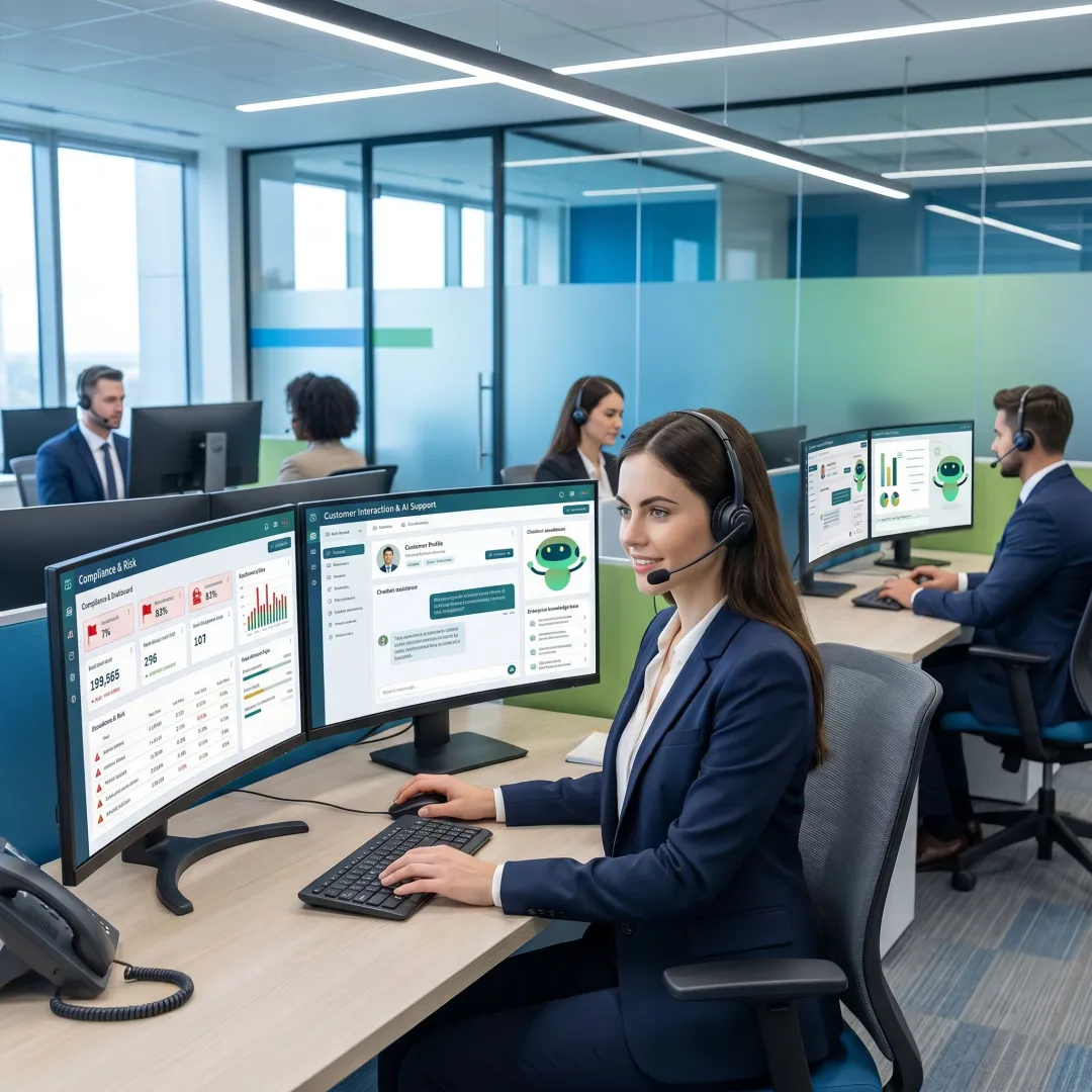 Bank customer service team using AI knowledge platform