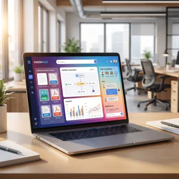 Knowledge management system dashboard on a laptop