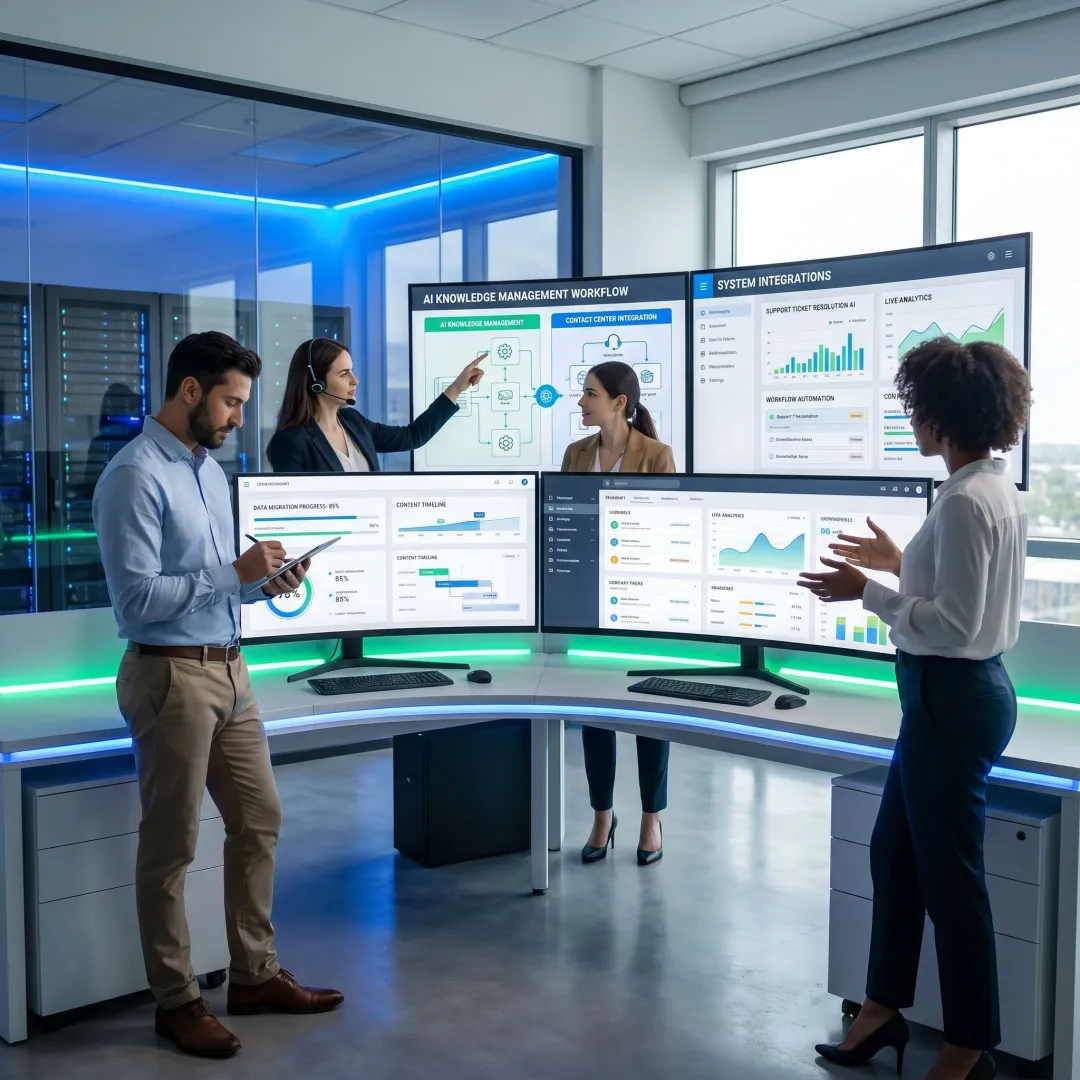 Team implementing AI knowledge management workflow