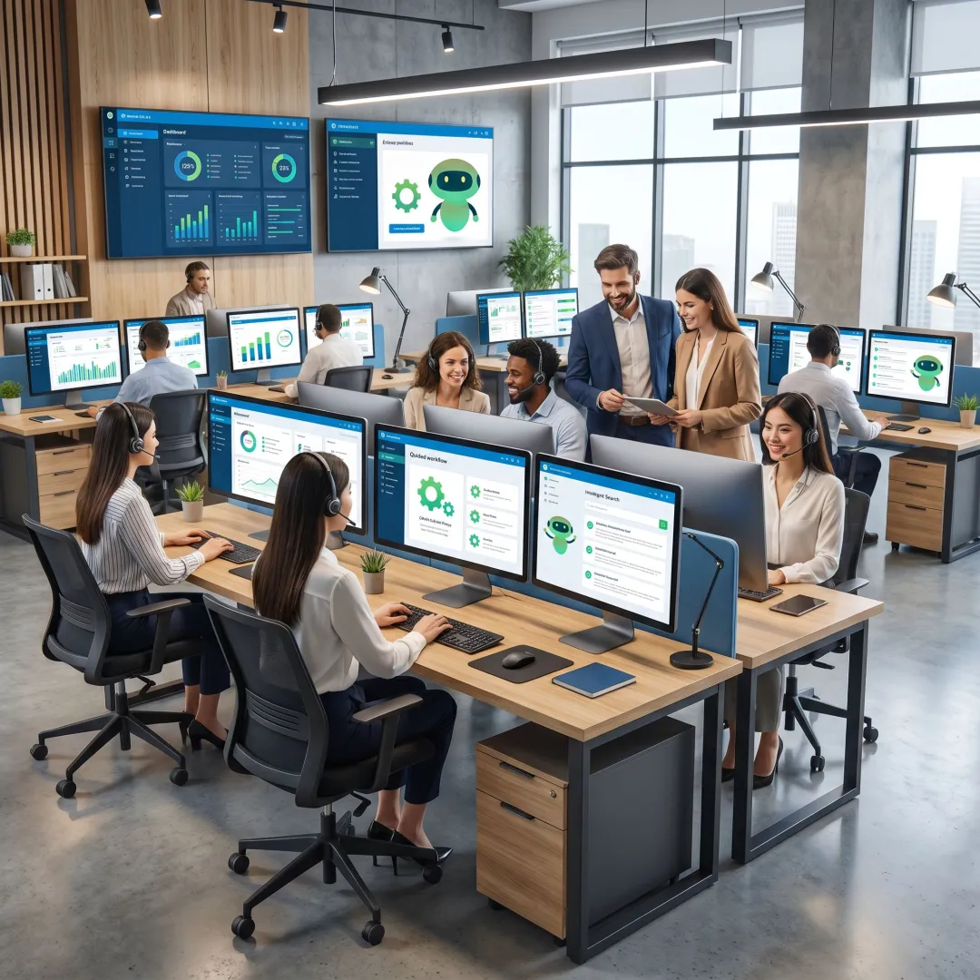 Enterprise support team using an AI knowledge base dashboard
