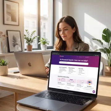 Customer using telecom help portal with guided support