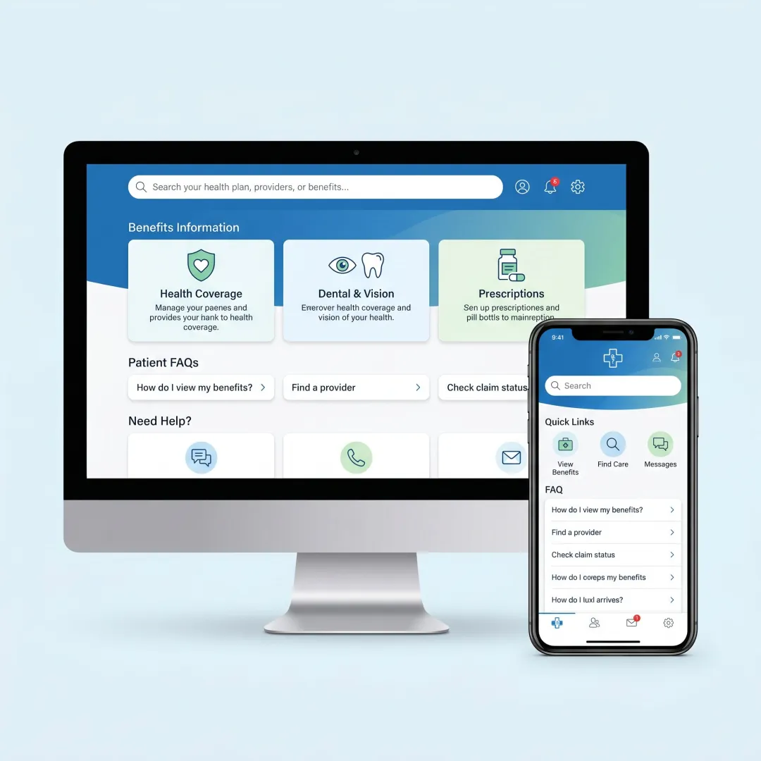 Healthcare self-service portal on desktop and mobile