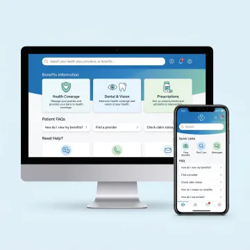 Healthcare self-service portal on desktop and mobile