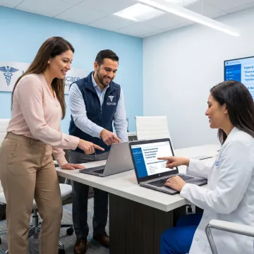 Healthcare support team managing self-service content