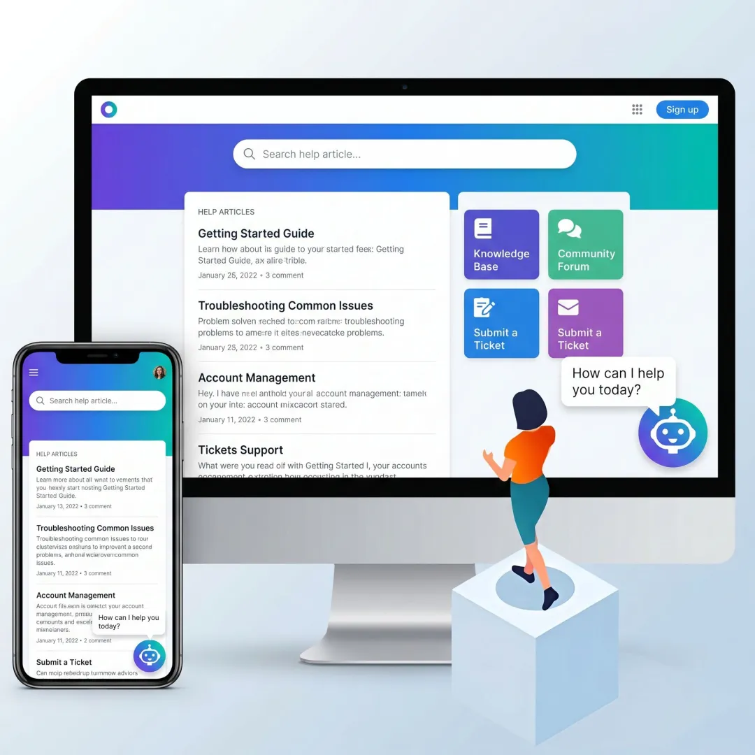 Customer self-service portal dashboard on desktop and mobile