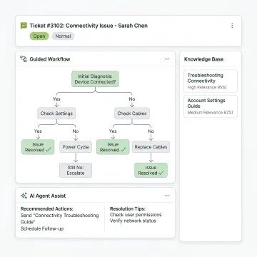 Embedded guided workflow inside Zendesk support workspace