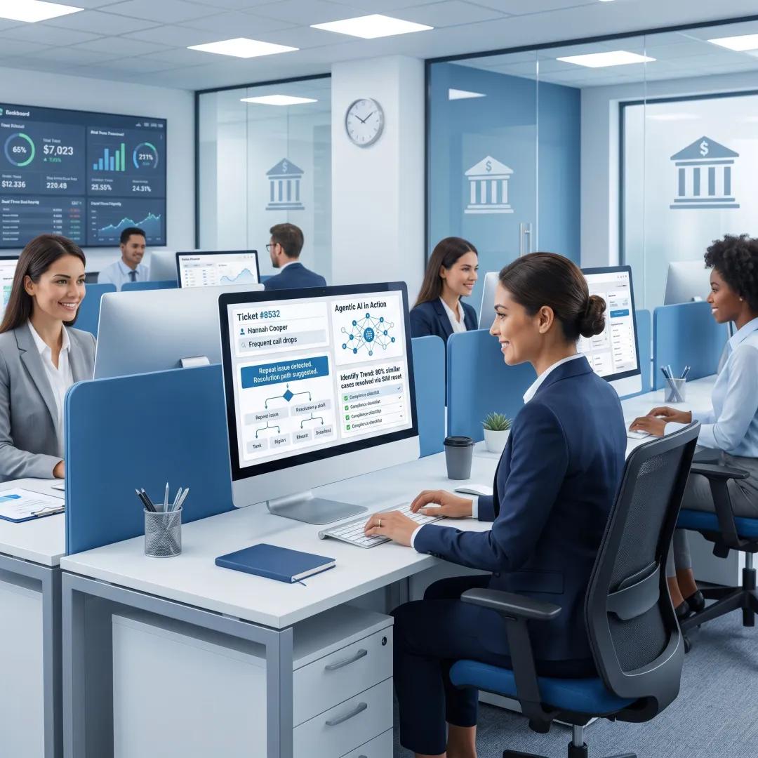 Financial services contact center team using compliant knowledge software