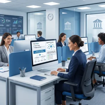 Financial services contact center team using compliant knowledge software