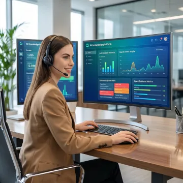 Support manager reviewing knowledge analytics