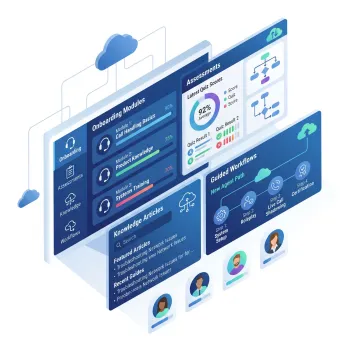 Telecom LMS dashboard with training and knowledge tools