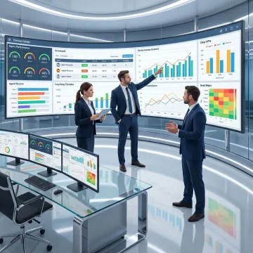 Contact center leaders reviewing training performance dashboards