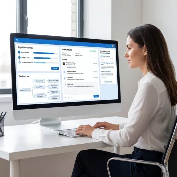 Customer support agent using AI-guided workflow software