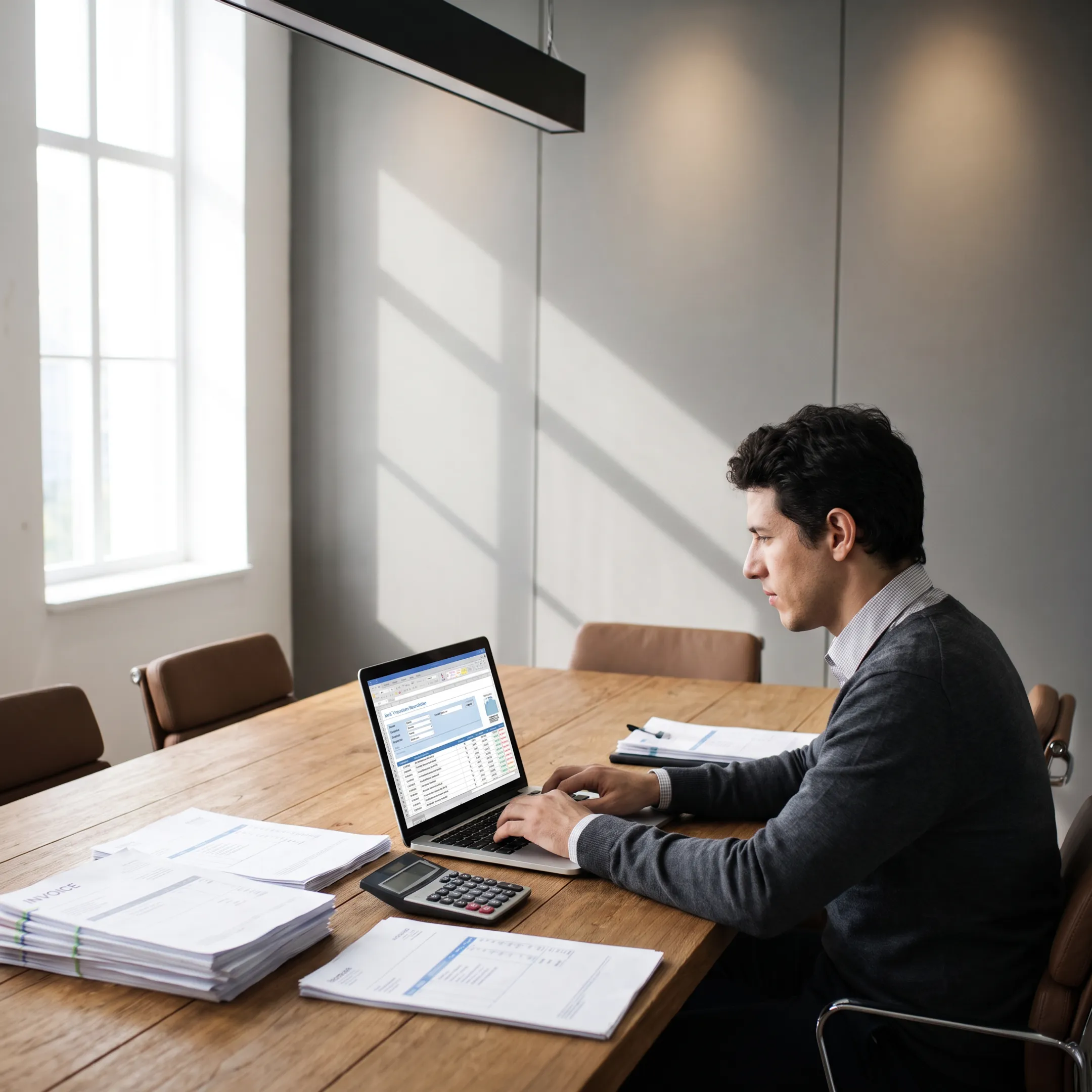 Bookkeeper reconciling small business accounts