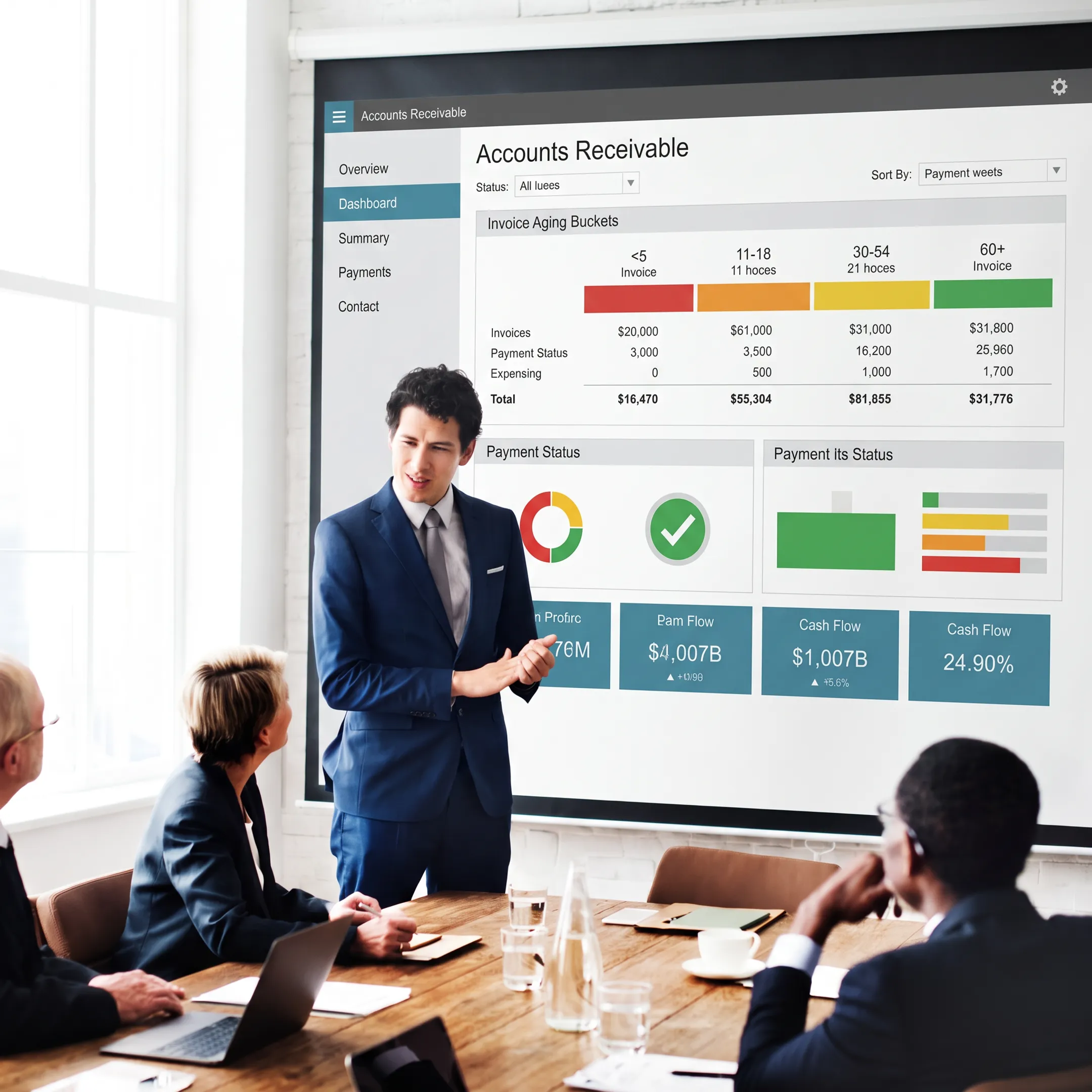 Professional reviewing accounts receivable dashboard