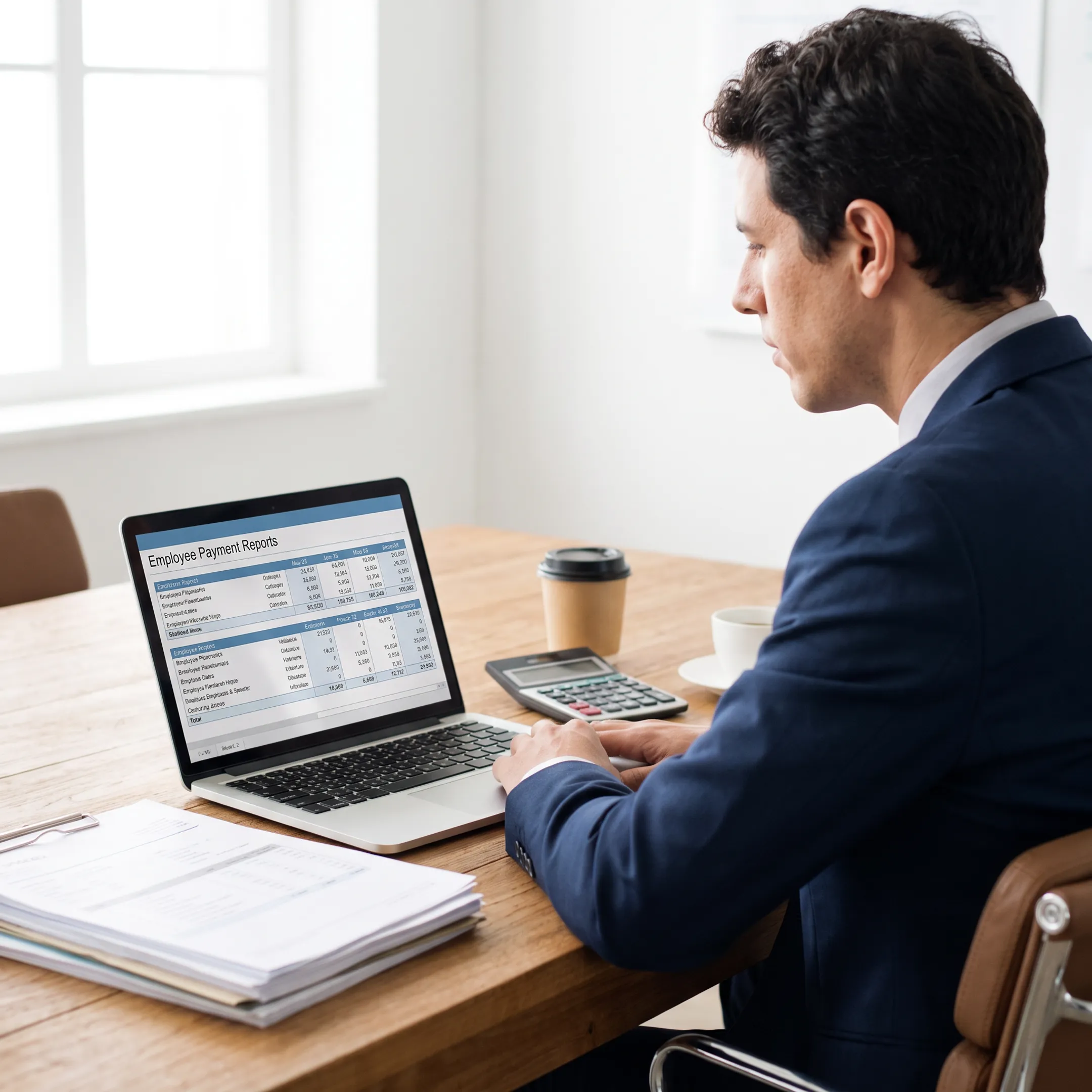Payroll professional reviewing financial reports