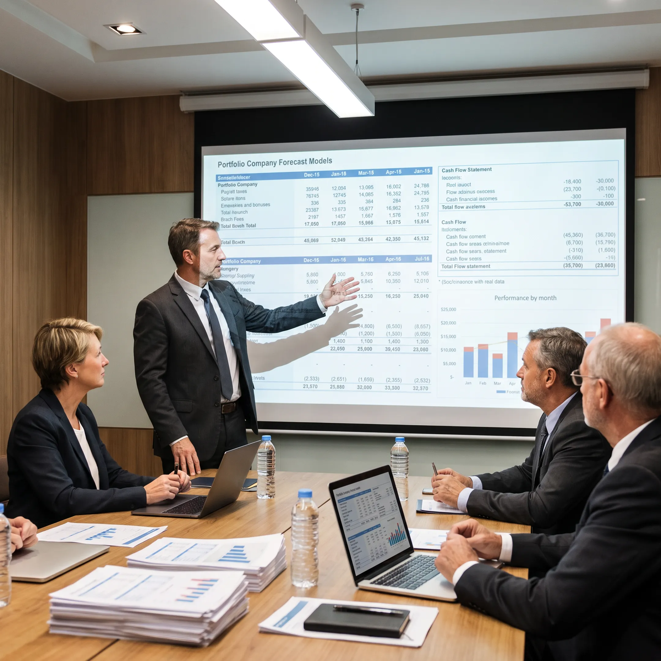 CFO reviewing portfolio company financial forecasts
