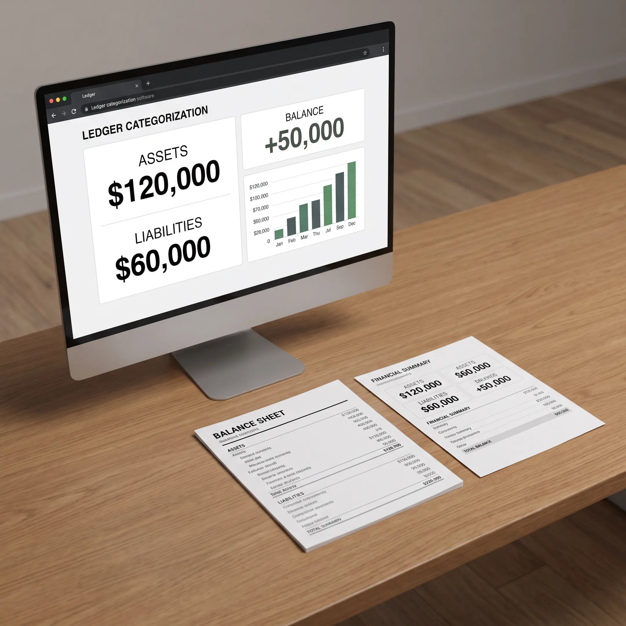 Financial ledger reconciliation and balance sheet analysis on a computer screen