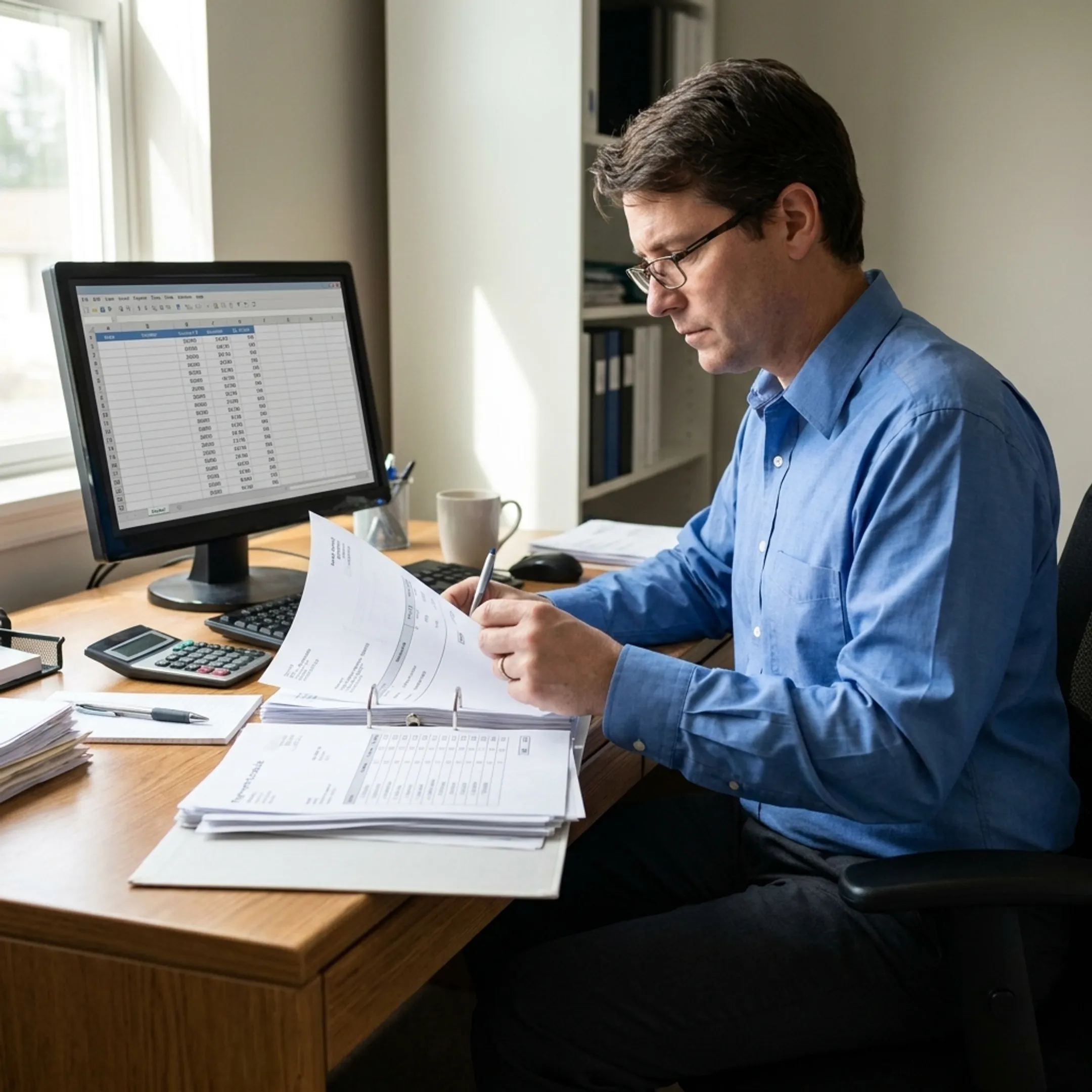 Accountant organizing invoices and accounts payable records