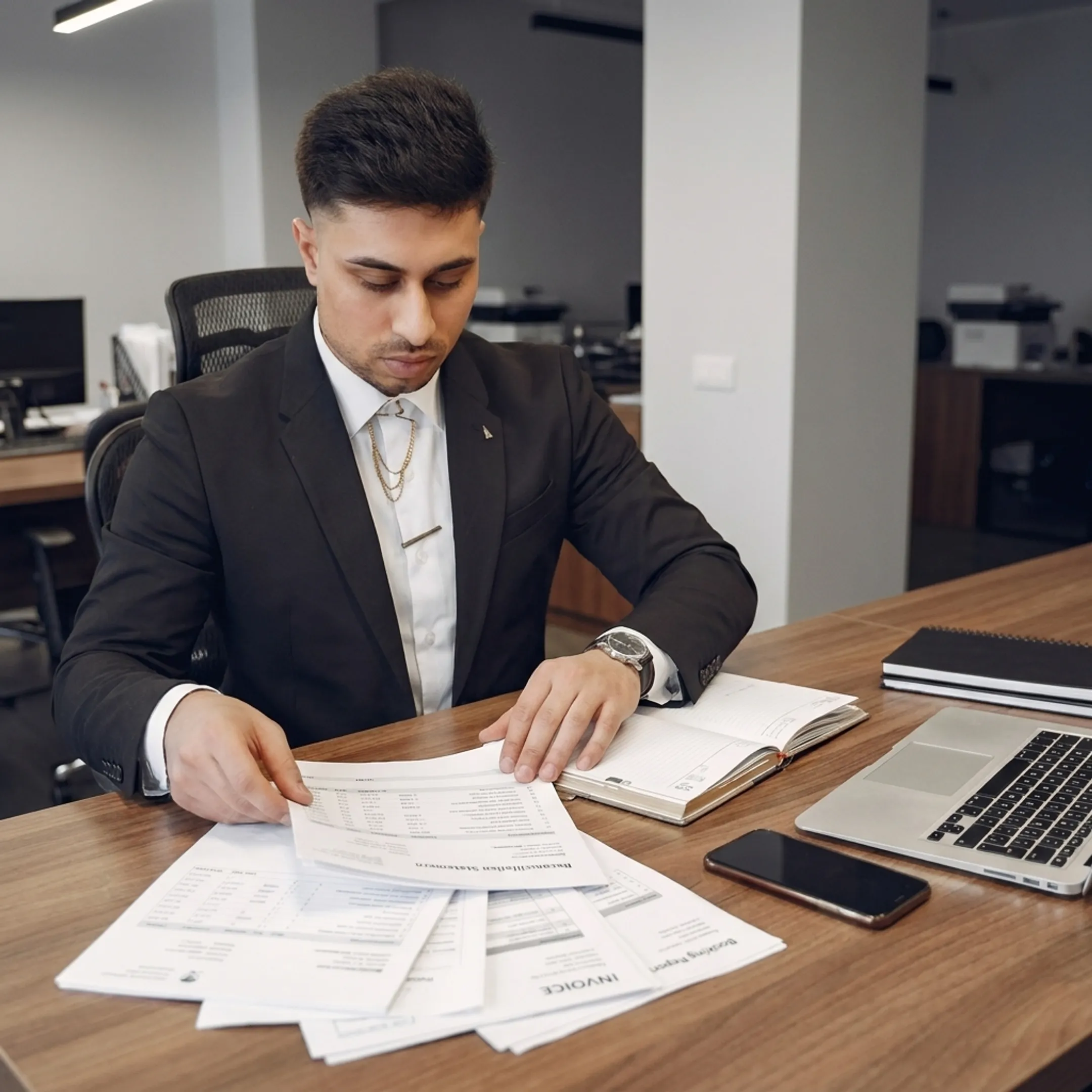 Financial professional organizing bookkeeping reports for attorneys