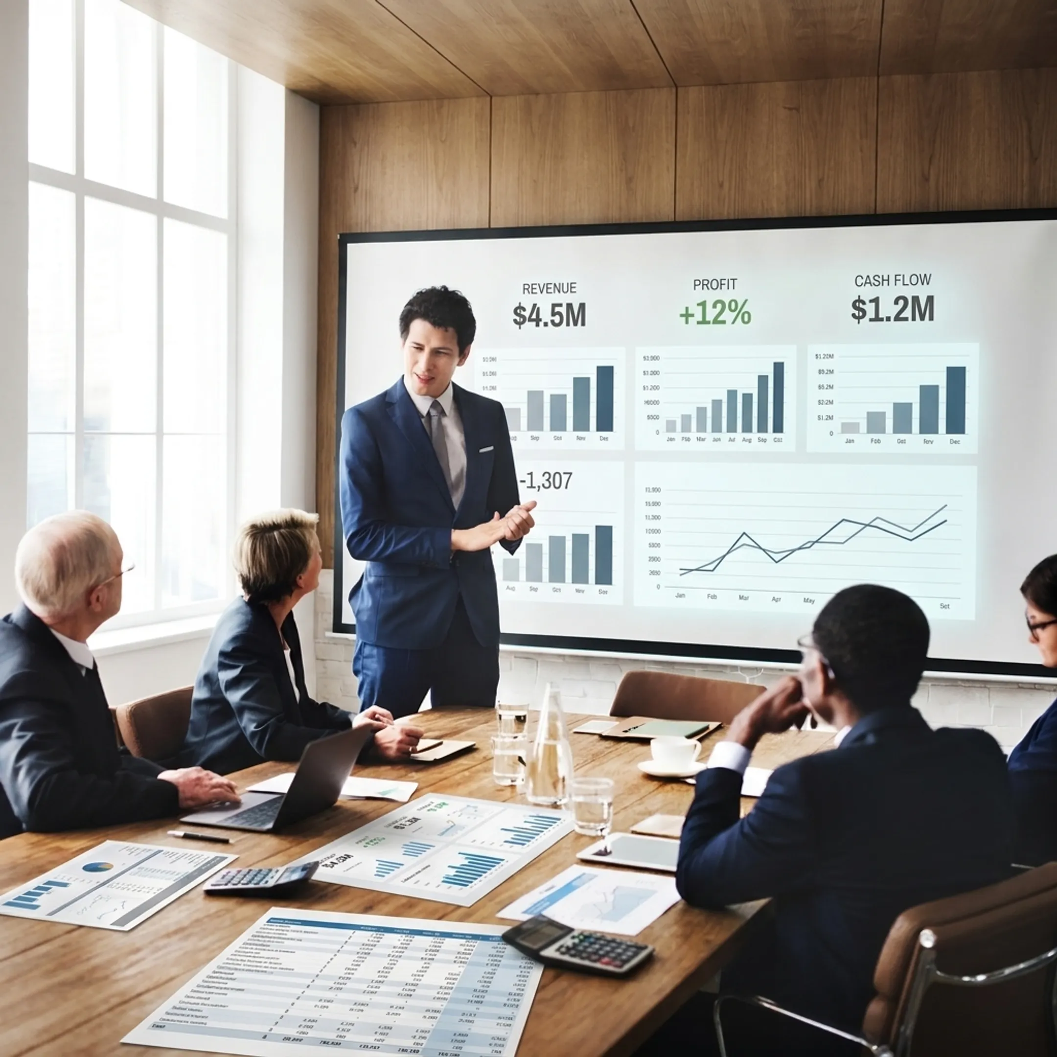 Accounting professionals reviewing financial data and reports together