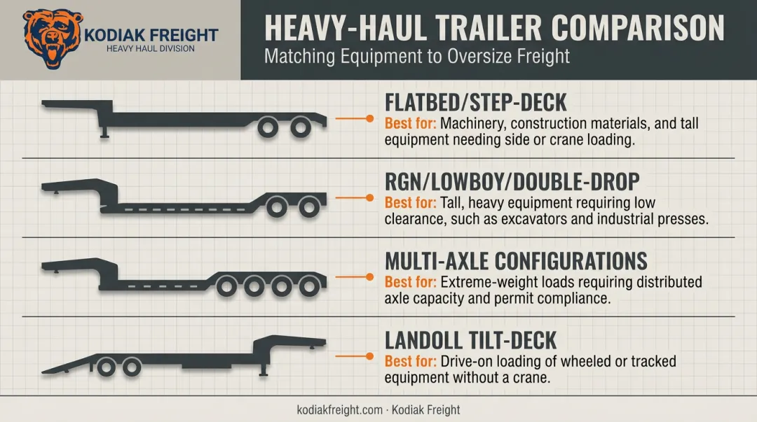 Trailer type selection guide for oversize and overweight equipment hauling