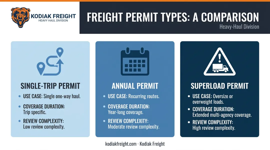 Comparison of single-trip annual and superload permit types for OD freight
