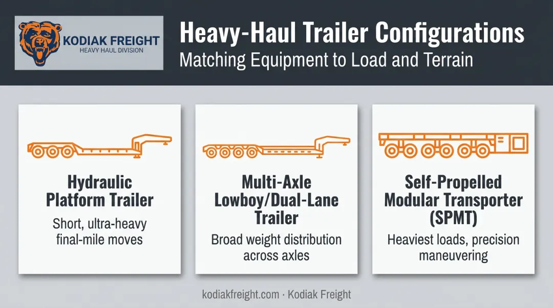 Three heavy-haul trailer types used for transformer transportation comparison