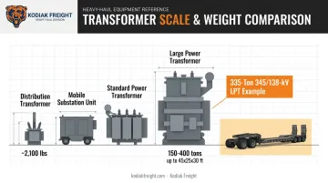 Power transformer weight comparison chart across four size categories