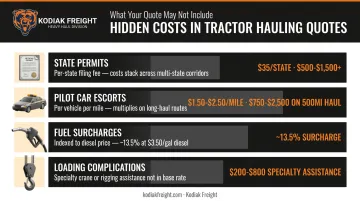 Tractor hauling hidden costs permits escorts and fuel surcharges breakdown infographic