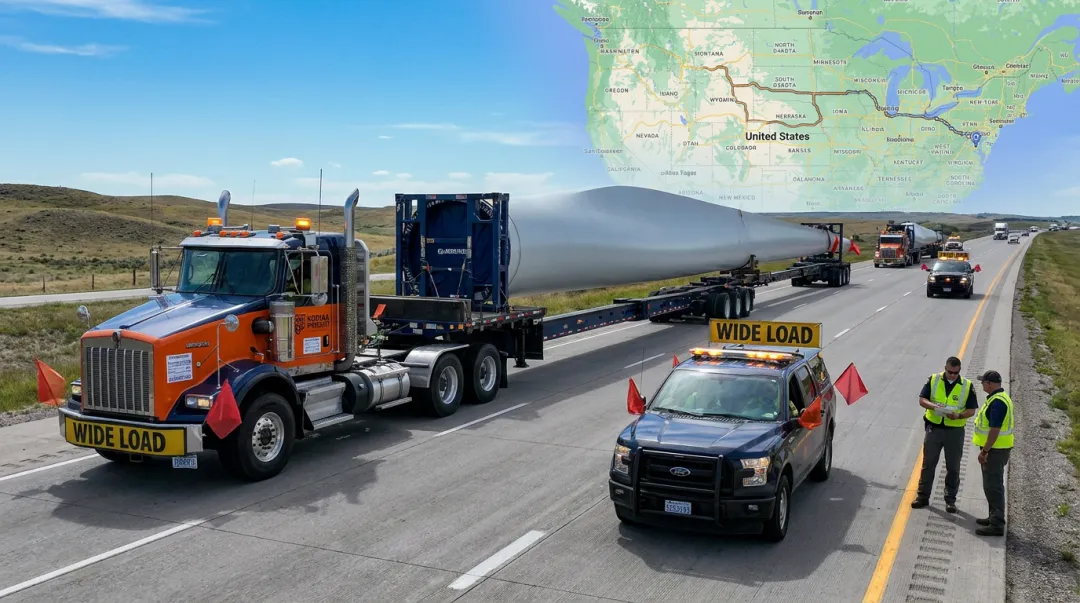 Kodiak Freight heavy haul truck with oversize load and pilot car escort