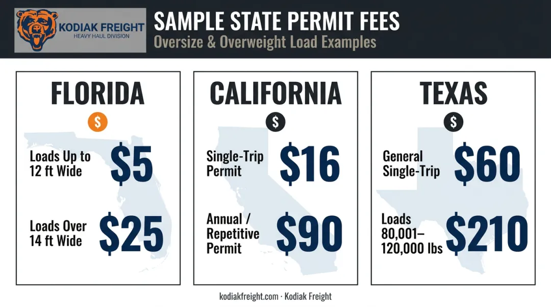 Wide load permit fee comparison across Florida California and Texas states