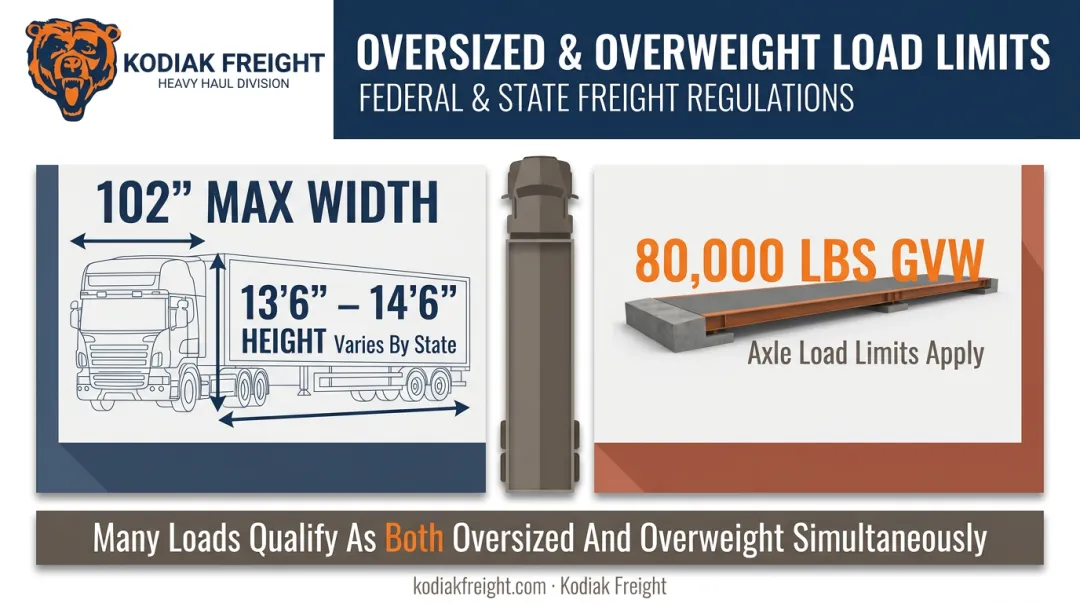 Oversized versus overweight cargo classification with federal legal limit thresholds