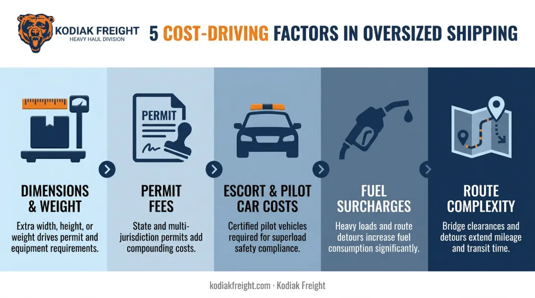 5 key cost drivers infographic for oversized freight shipping pricing